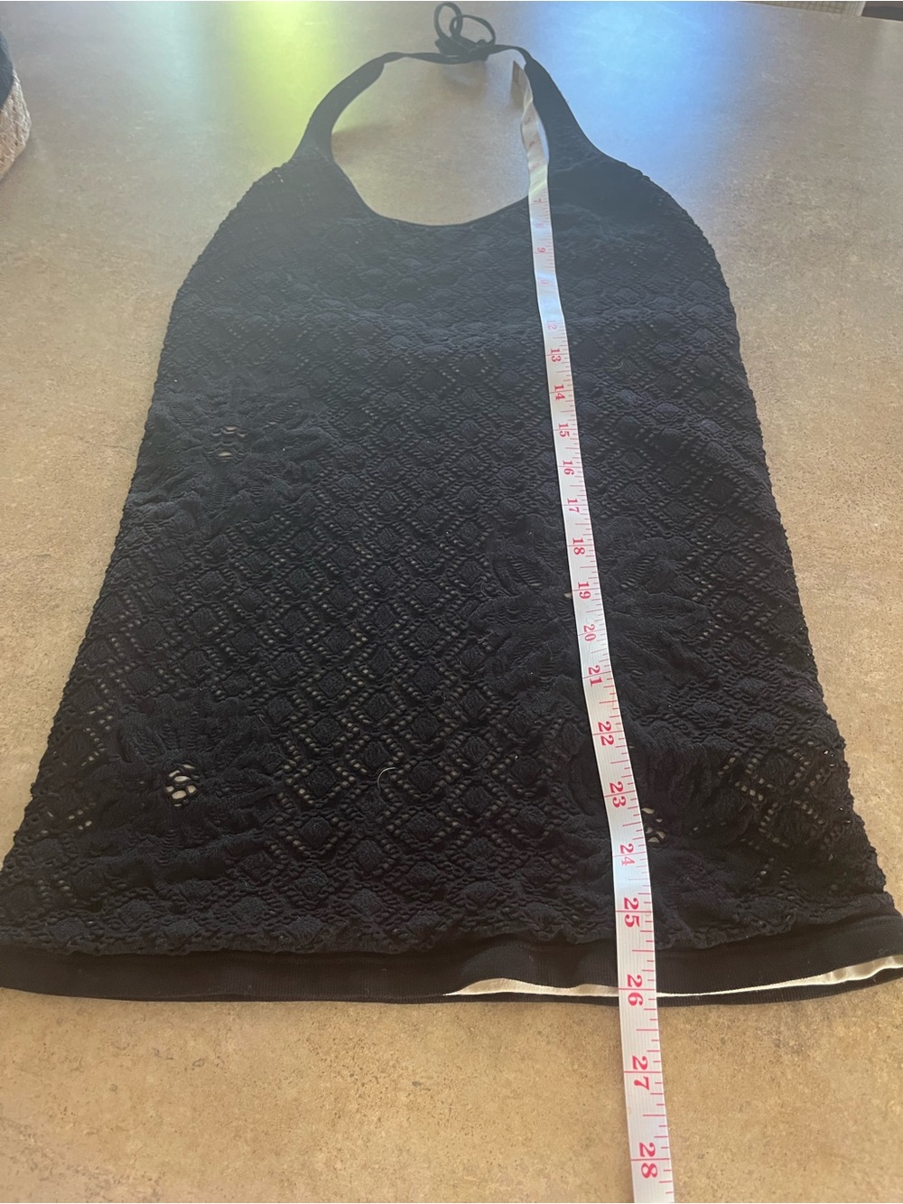 Free People Black Crochet Halter Tank with Floral Applique - M/L